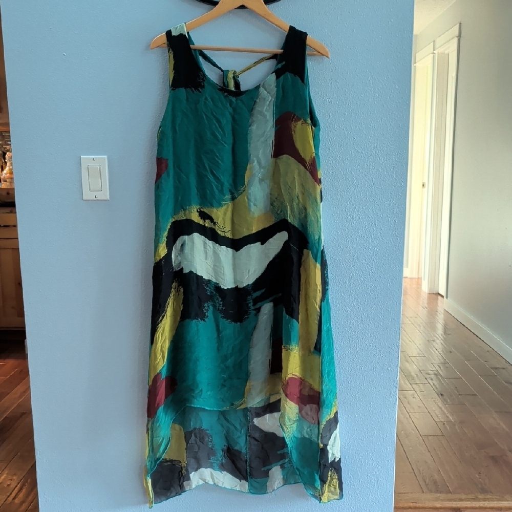 Anna Melani Watercolor Abstract Art Multicolor Sleeveless Dress